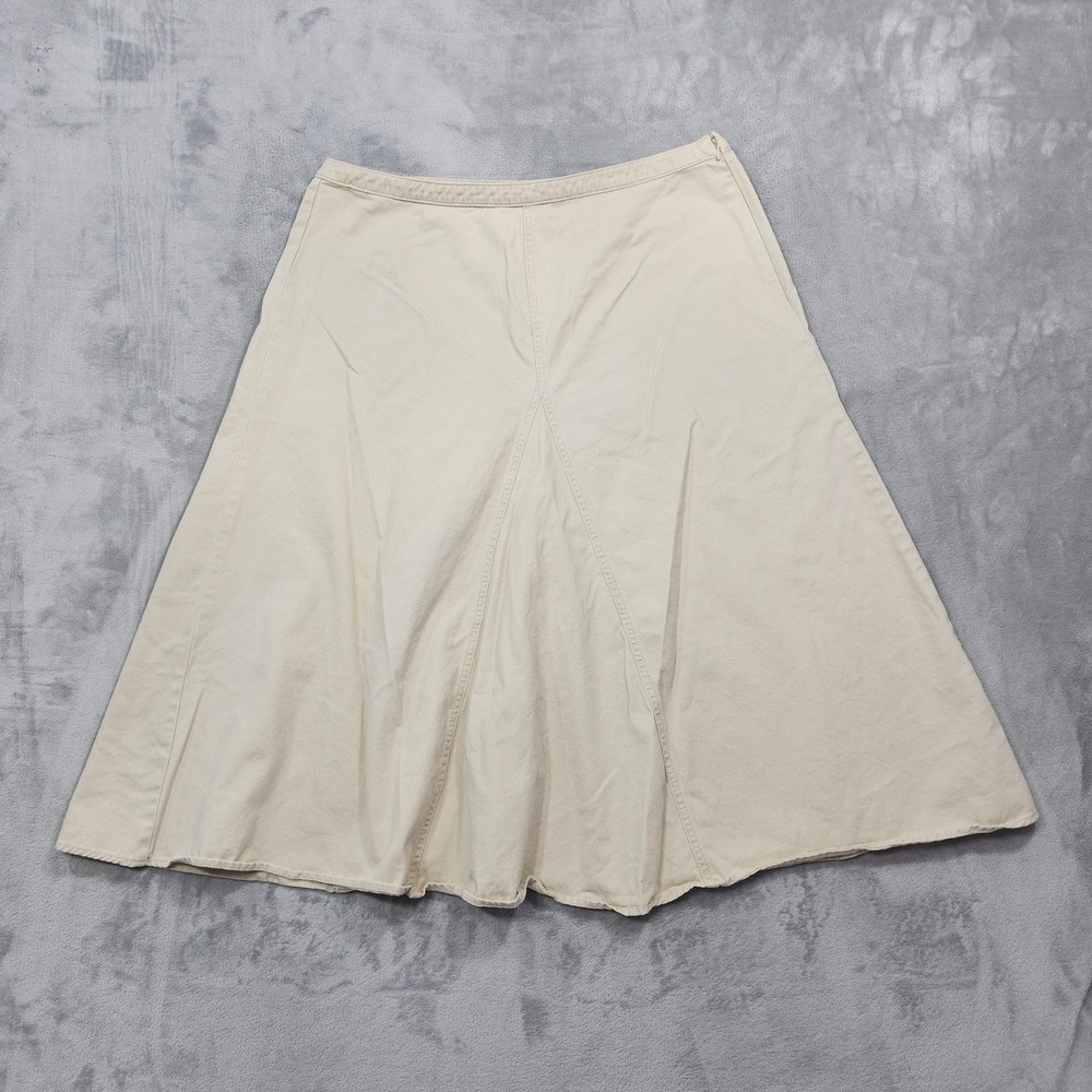 Vintage Liz Claiborne Skirt Womens 16 Beige Cotton Twill A-Line Midi Side Zip